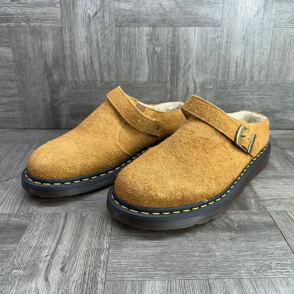 Dr. Marten ISHAM Men's size 11 Faux Shearling Lined Suede Wheat Mule - Picture 3 of 7